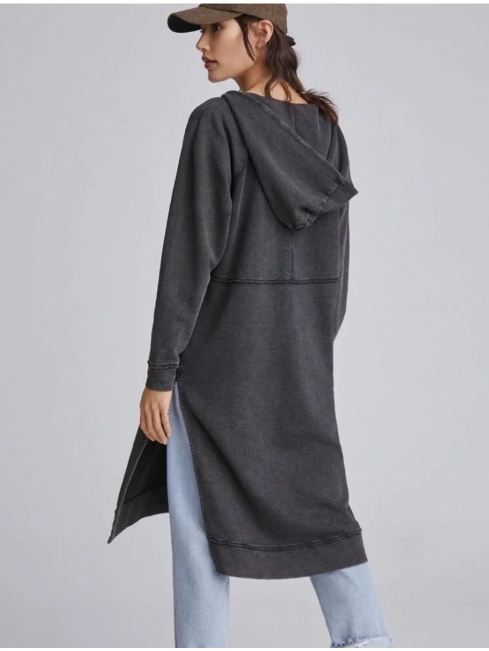 Pilcro Anthropologie Hooded Sweatshirt Dress Gray Acid Wash Size Small - Picture 2 of 10